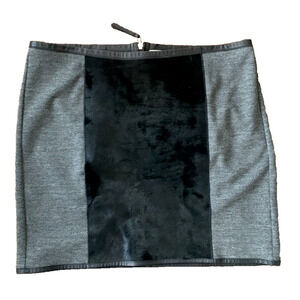 Illia Mini Skirt Womens Size 12 Black Mohair Leather Panel Gray Knit Mini Skirt